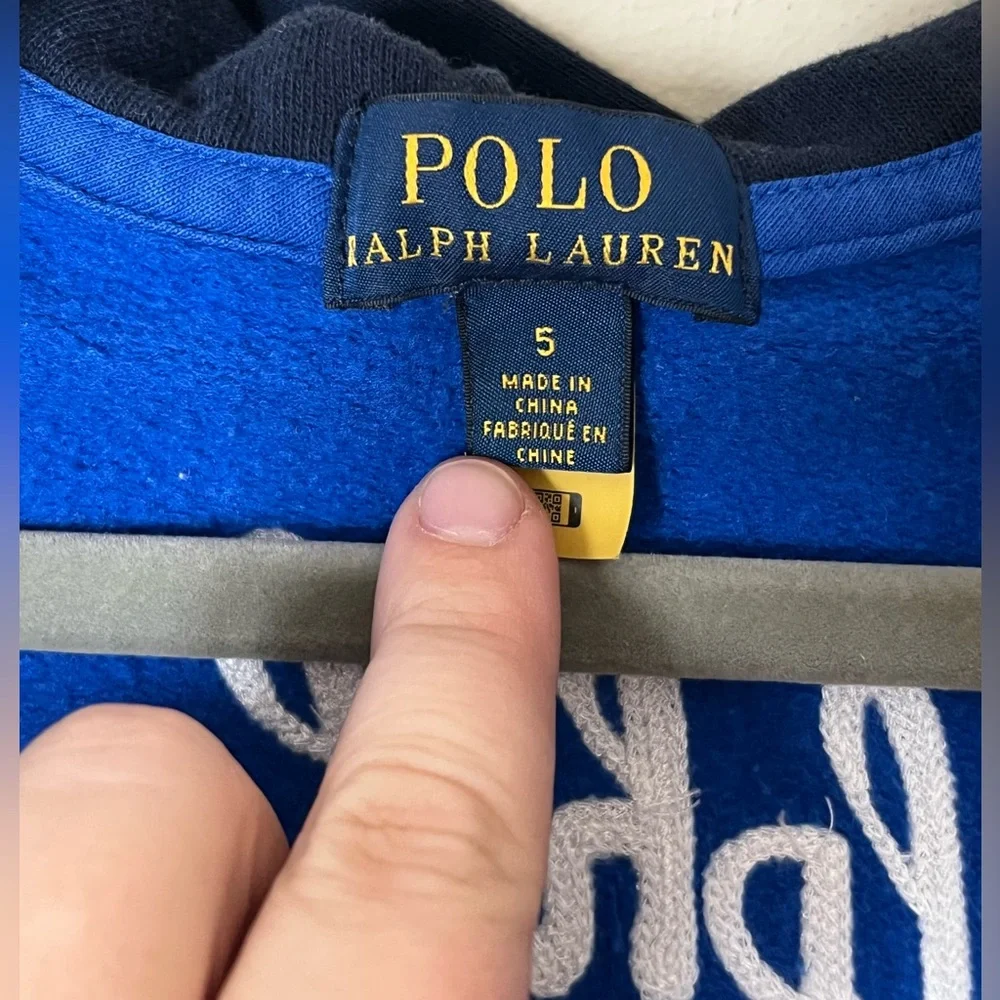 Ralph Lauren Boys‎ Polo Team Fleece Zip-Up Hoodie Size 5 Blue/Navy EUC